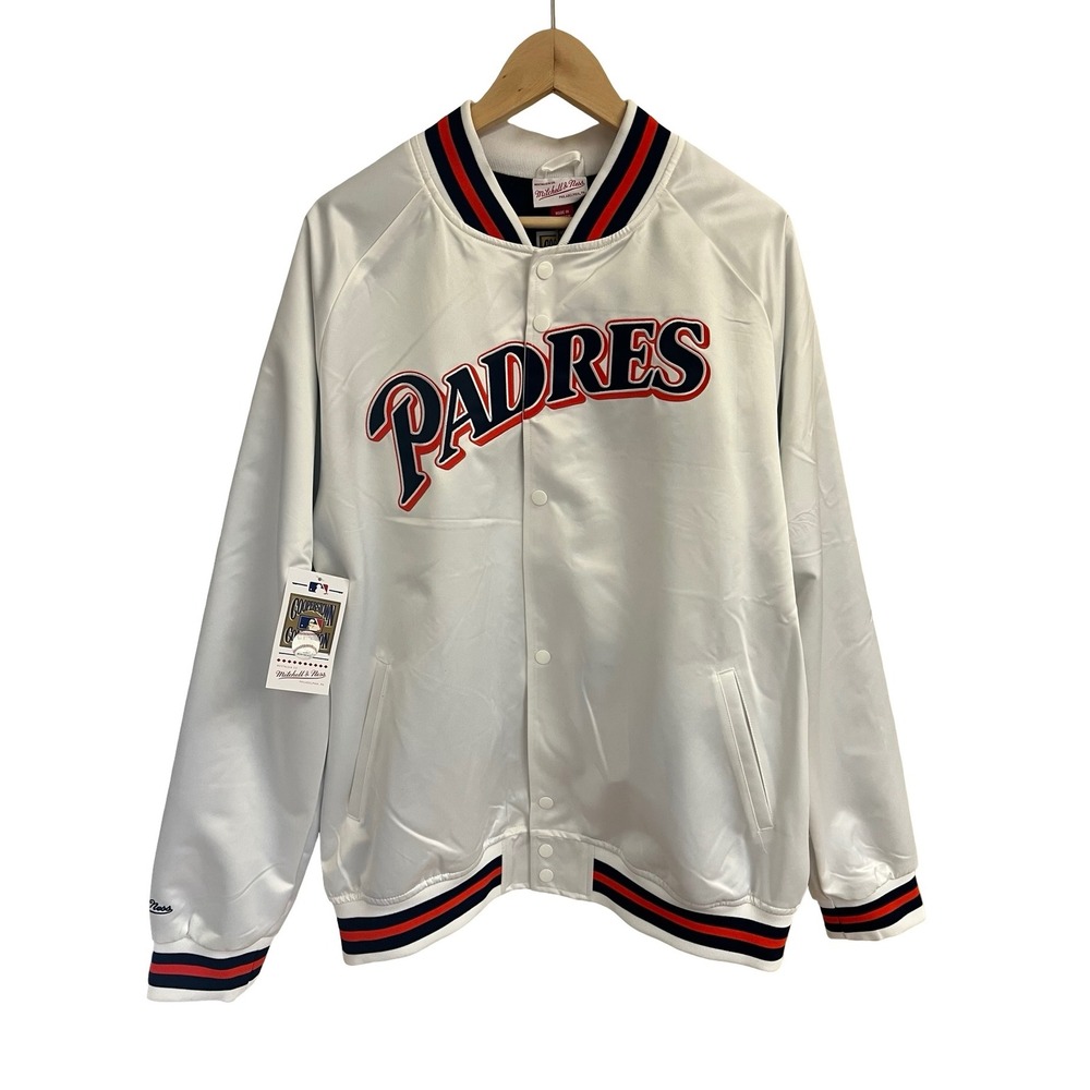 NWT Mitchell & Ness San Diego Padres White Satin Full-Snap Varsity XL Jacket